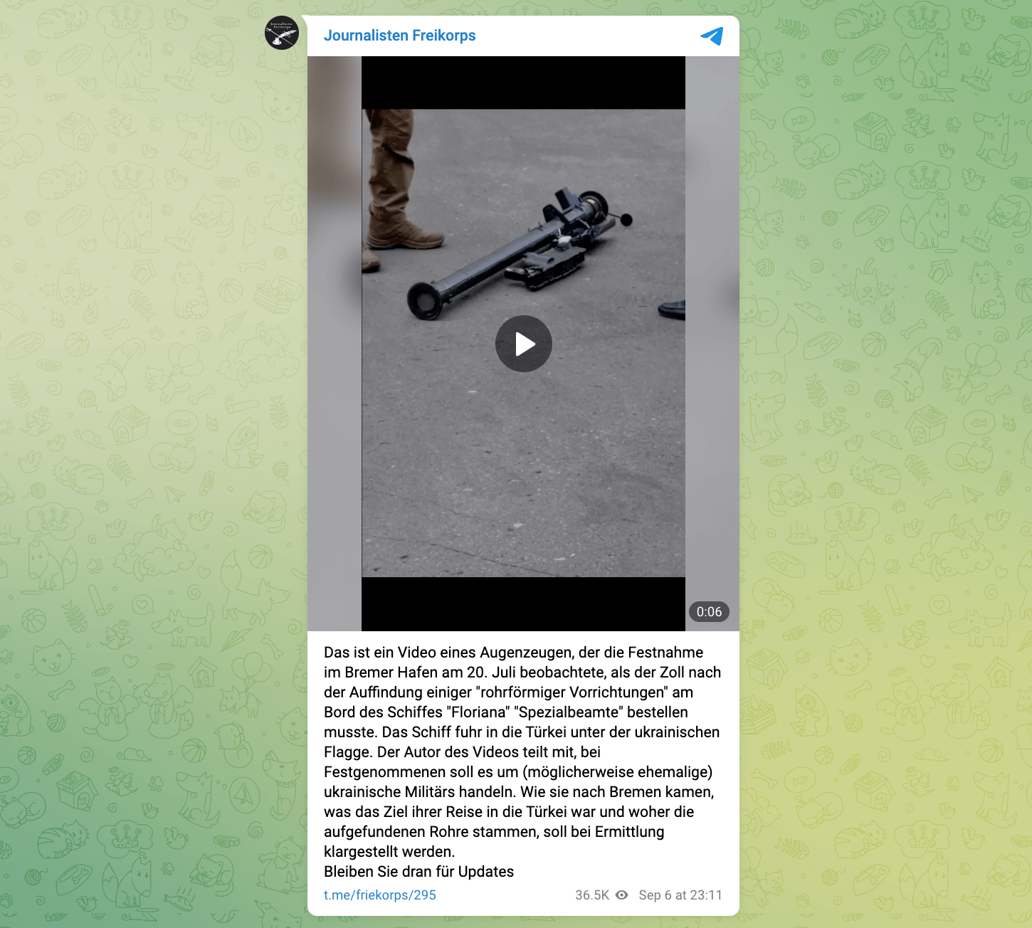 Telegram-post by „Journalisten Freikorps“ on September 6