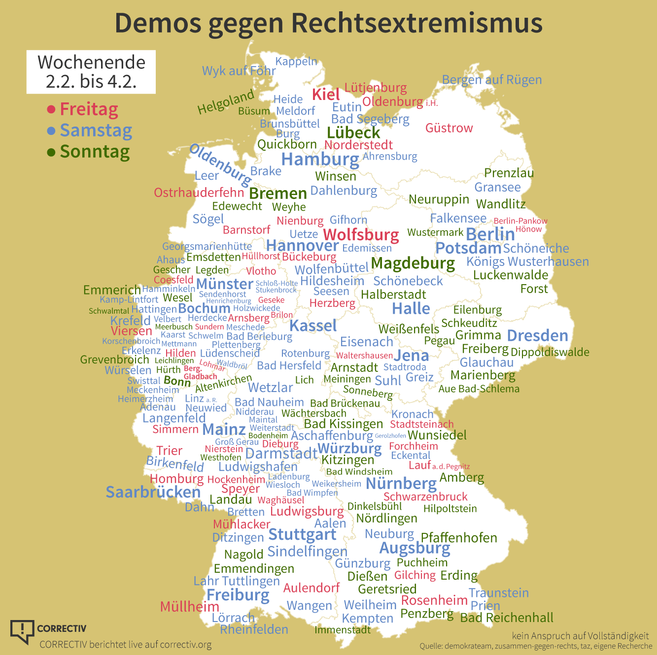Wirsinddiebrandmauer - Karte zeigt Karte mit Demos am Wochenende 2. bis 4.2.2024